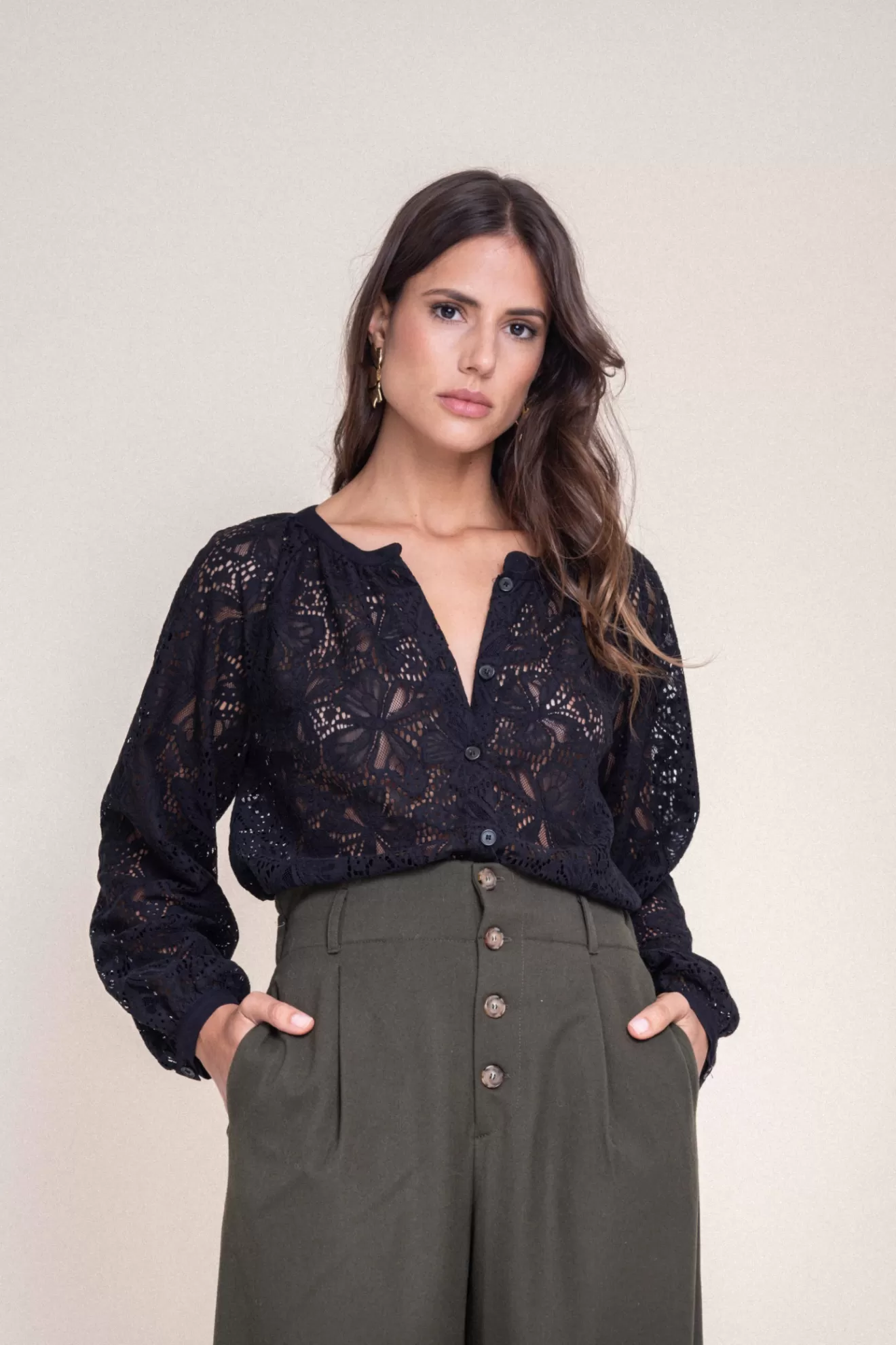 Fashion Orta Blouse Bianca dentelle noir