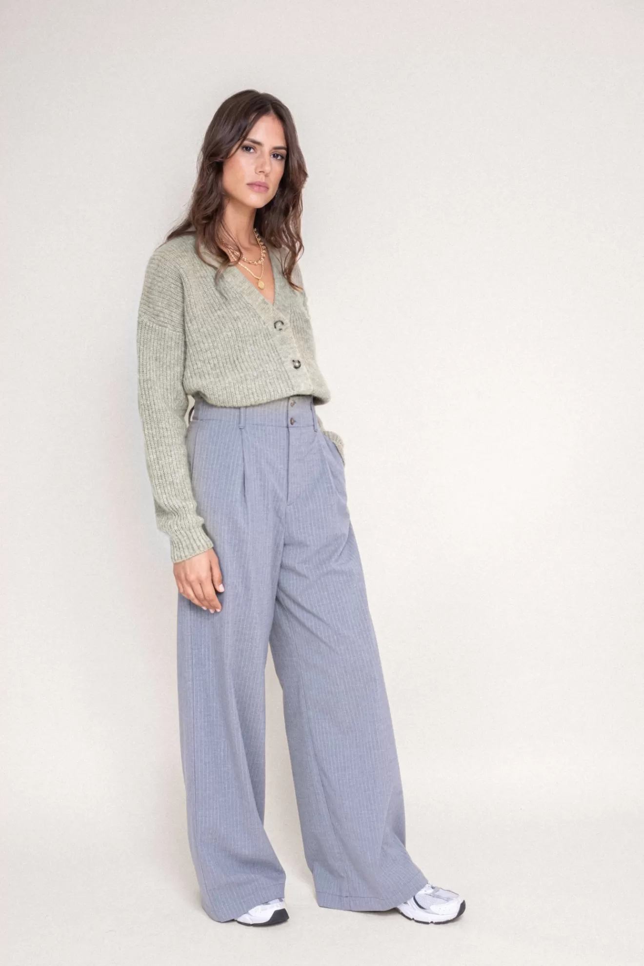 Online Orta Pantalon Milo gris rayure blanc grisetblanc